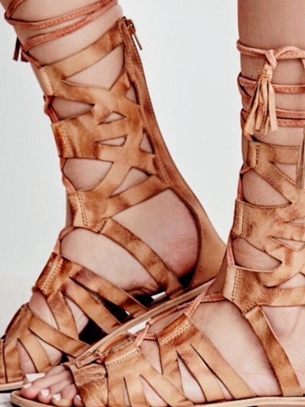 Free People Tan Lace-Up Gladiator Sandals